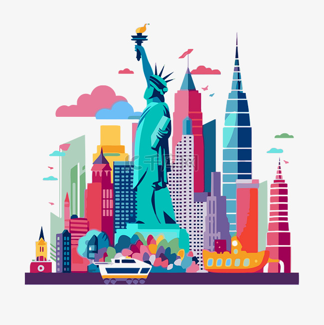 纽约剪贴画纽约地标和自由女神像