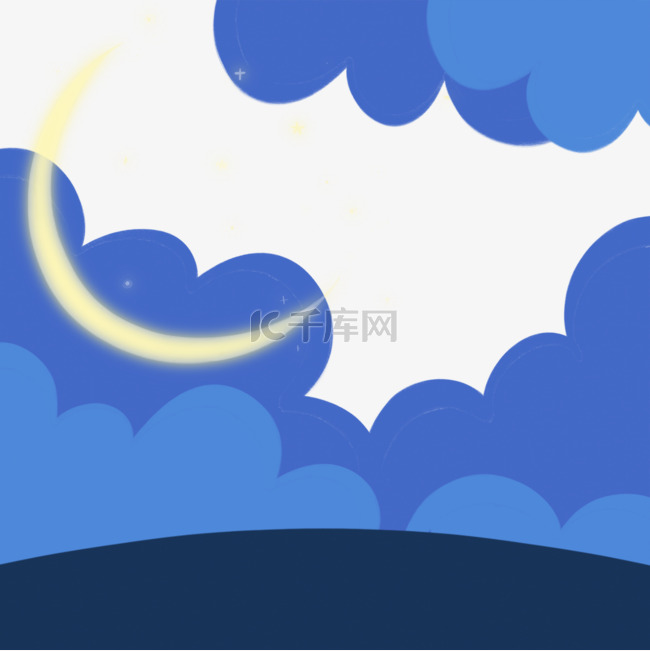 蓝色夜晚云朵月亮