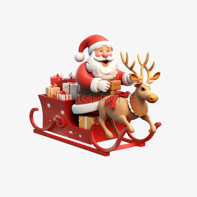 圣诞老人乘坐驯鹿雪橇，配有礼品