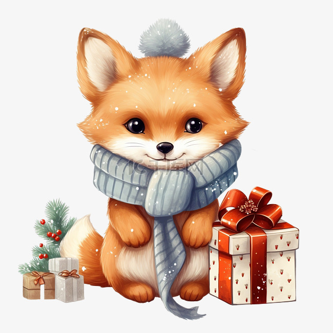 圣诞快乐庆祝活动可爱的狐狸戴着