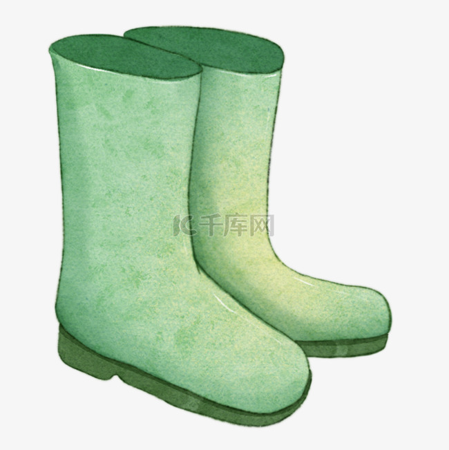 绿色彩绘橡胶雨鞋