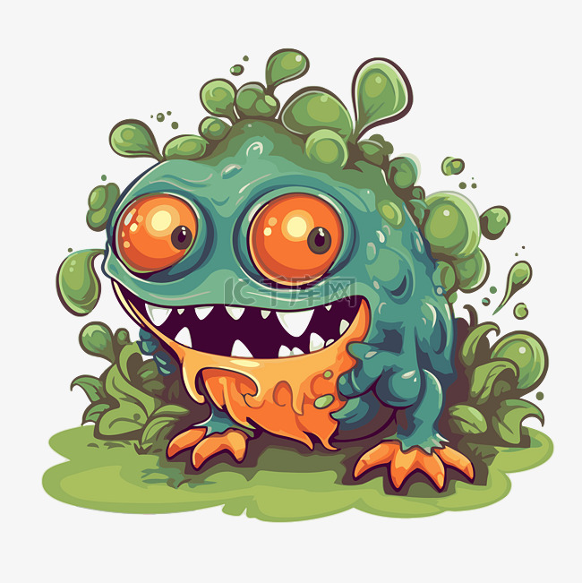 生物剪贴画动画青蛙，大眼睛和绿