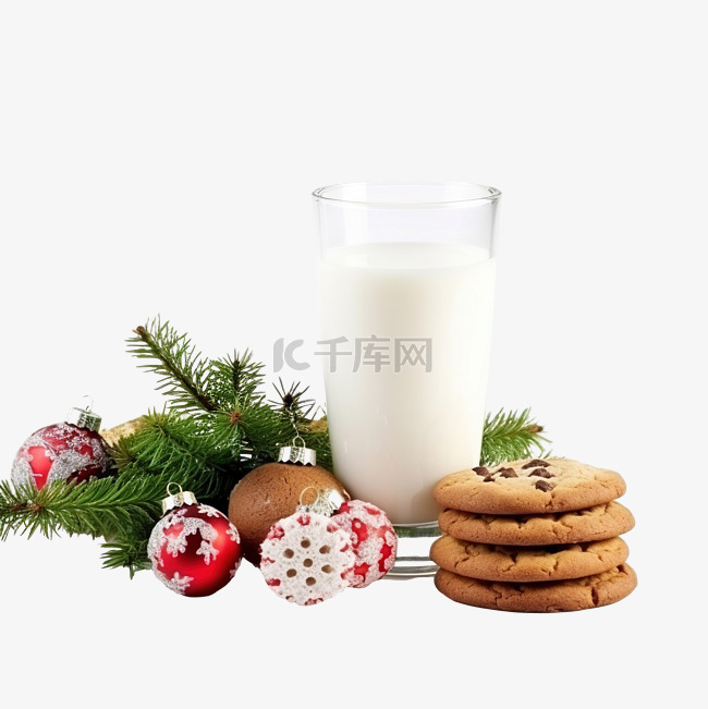 圣诞树下给圣诞老人的牛奶和饼干