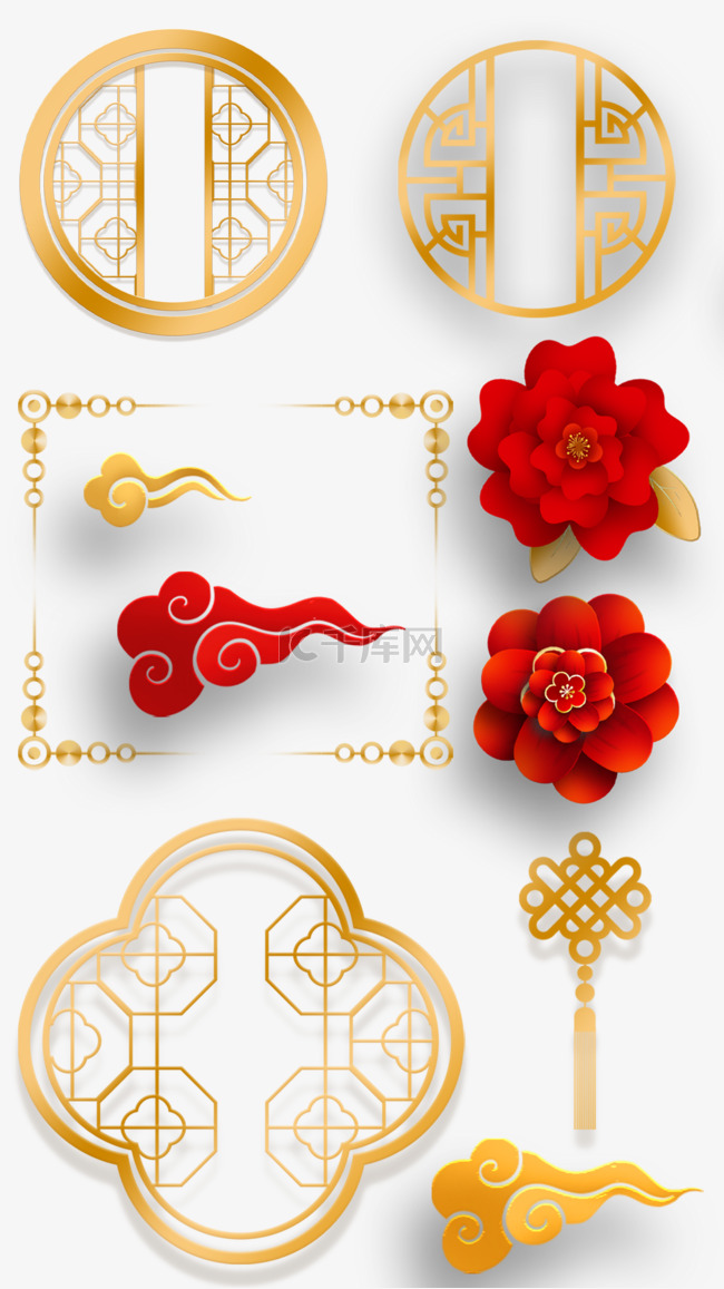 中国新年春节组图竖图金色红包