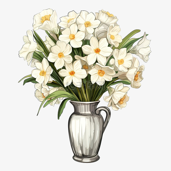 花瓶里的一束白水仙花插图