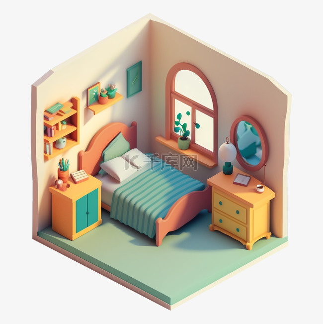 房间模型可爱卡通立体简单图案