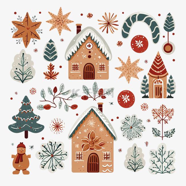 可爱的寒假贴纸系列，带有圣诞装