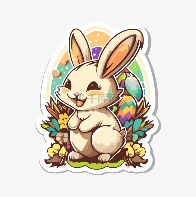 可爱的白色兔子与复活节彩蛋 向