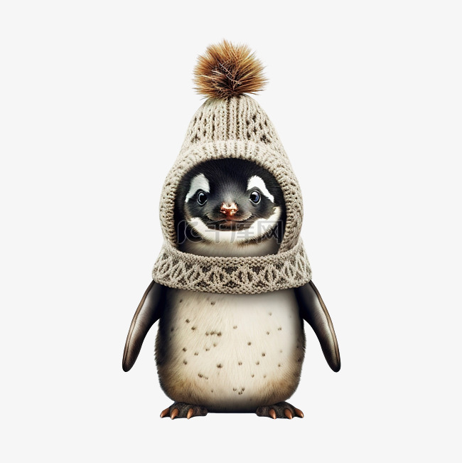 穿着鹿头针织毛衣的滑稽小企鹅站