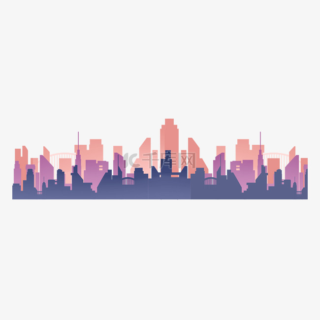 城市天际线粉紫色剪影