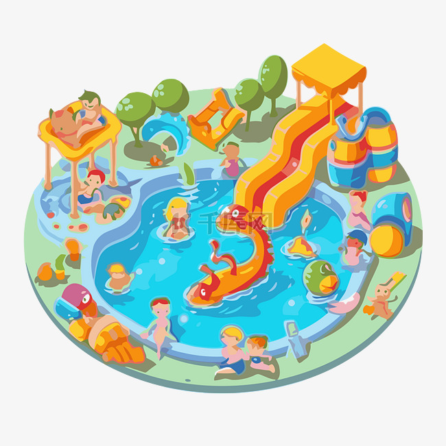 泳池派对剪贴画孩子们在水上乐园
