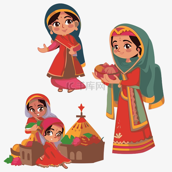 穿着传统服饰的印度妇女的传统剪