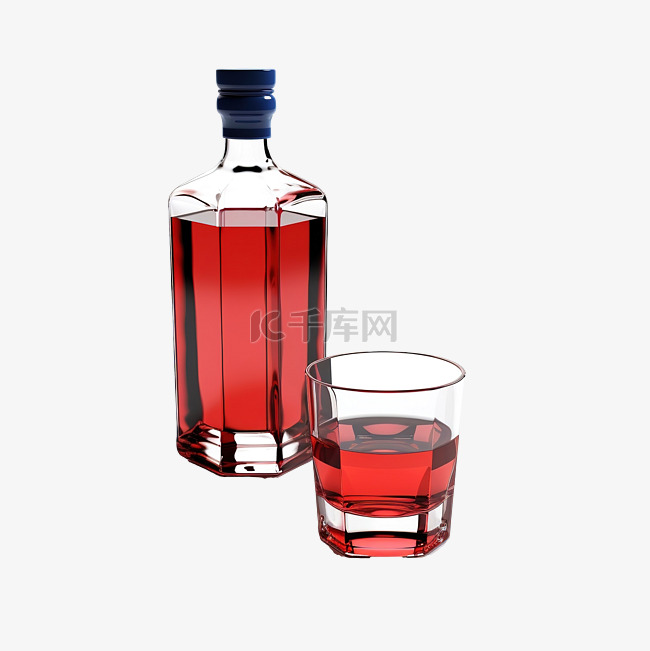 饮料瓶和玻璃的 3d 插图