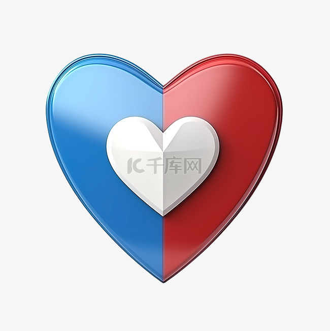 3d 渲染红心与隔离的蓝色盾牌