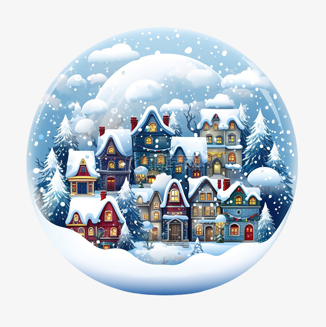 圣诞冬季矢量雪球与装饰的村屋