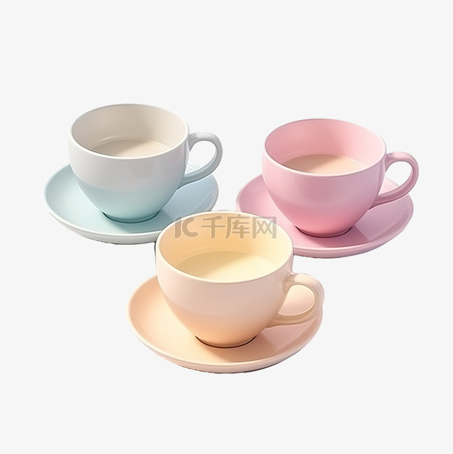 3d 渲染柔和的彩色陶瓷咖啡杯