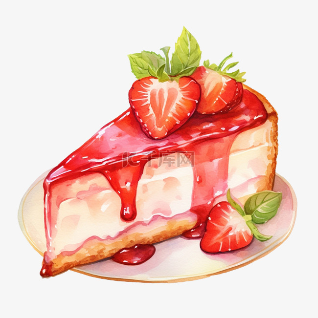 水彩草莓芝士蛋糕