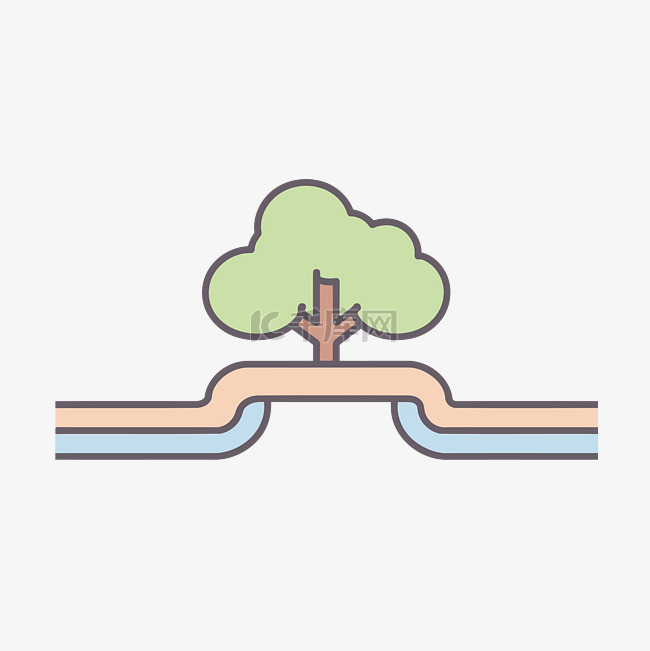 溪边的树作为拱门插画设计的一部