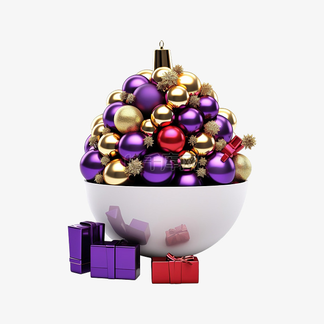 圣诞树丝带中间紫色彩球内的化妆
