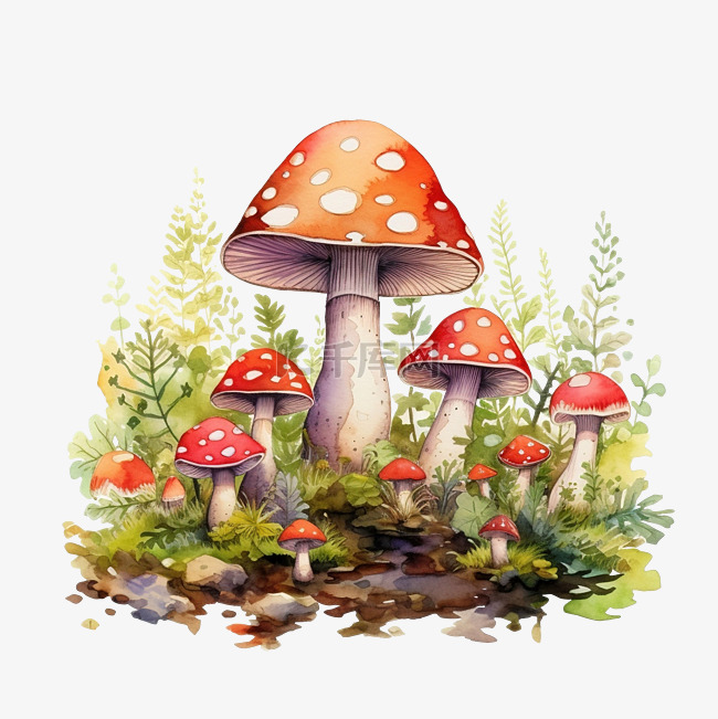 水彩蘑菇房