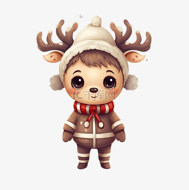 穿着鹿服装庆祝圣诞节的可爱角色