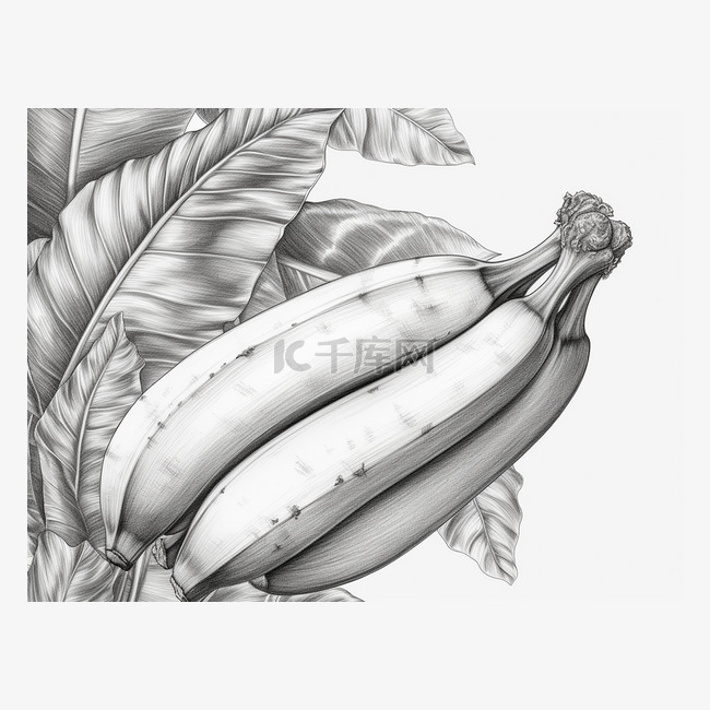 三根香蕉被绘制成黑白树叶图