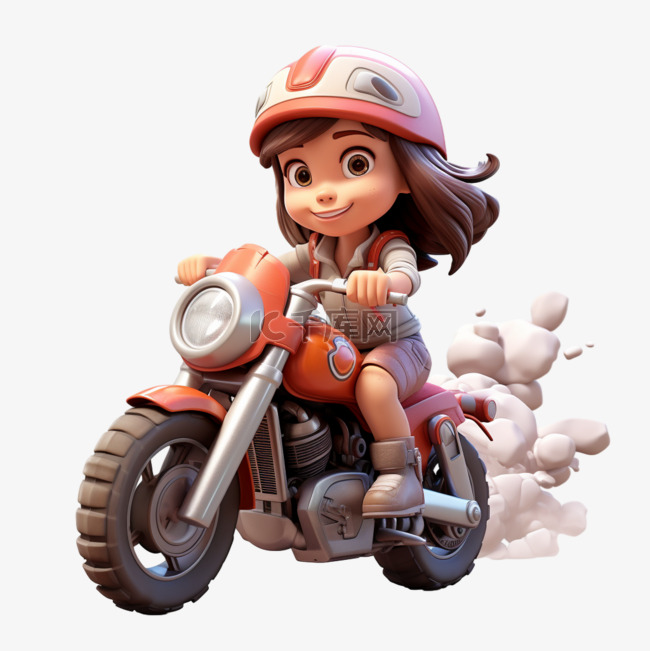 艺术女孩摩托车元素立体免抠图案