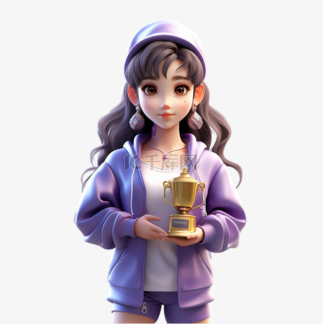 3d运动少女元素立体免抠图案