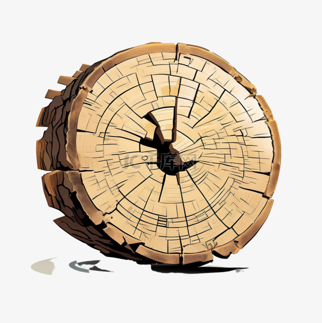 木桩年轮木头切割面插画免抠元素