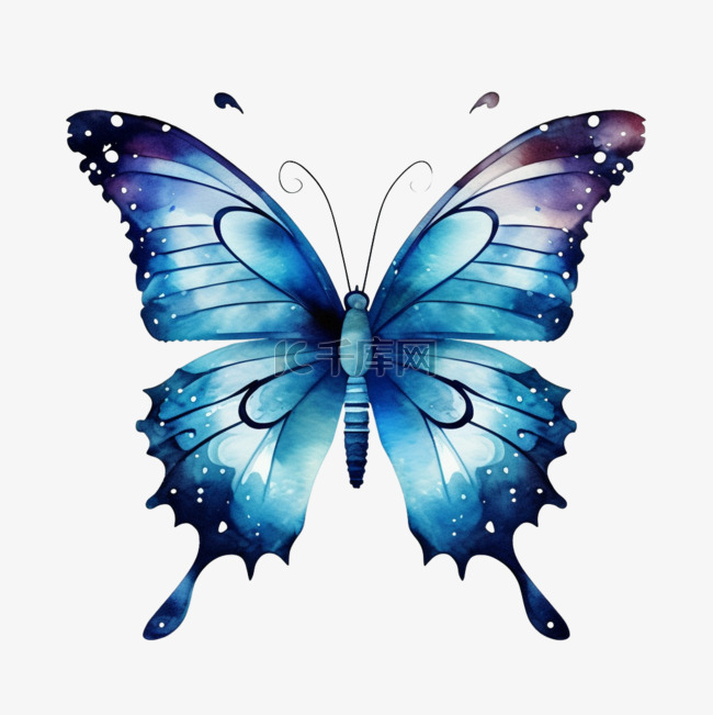 水彩手绘蓝色唯美蝴蝶图片