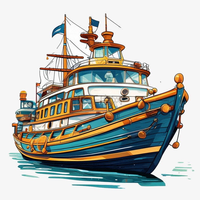 卡通船舶元素插画