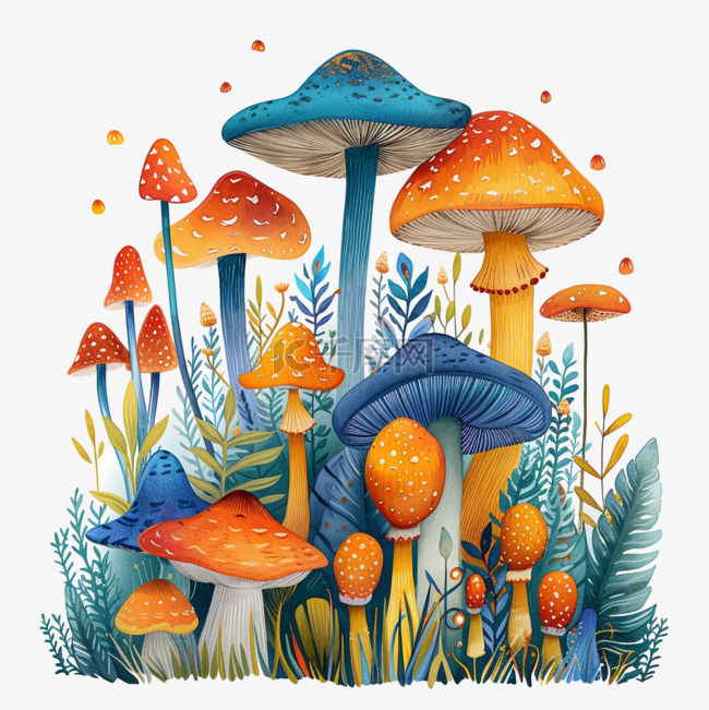 春天可爱植物手绘蘑菇卡通元素