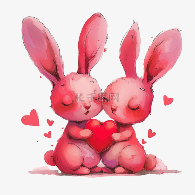 粉色卡通手绘可爱的小兔元素