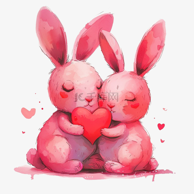 粉色可爱的小兔元素卡通手绘
