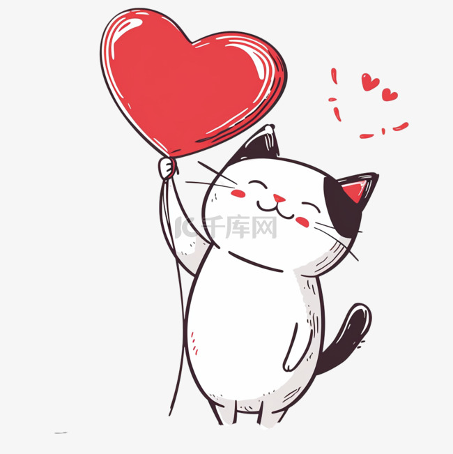 手绘可爱的小猫红心元素卡通