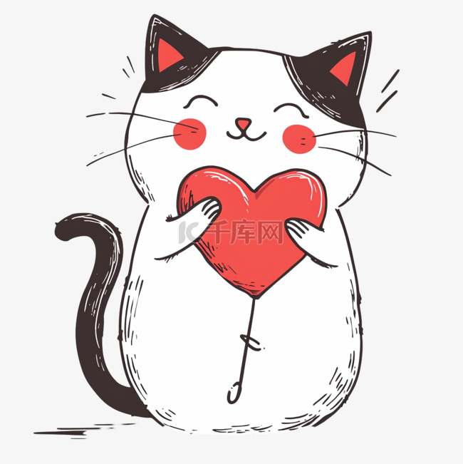 卡通可爱的小猫红心元素手绘