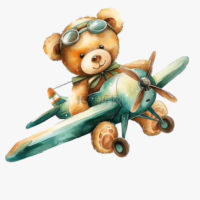 小熊飞机卡通免抠手绘元素