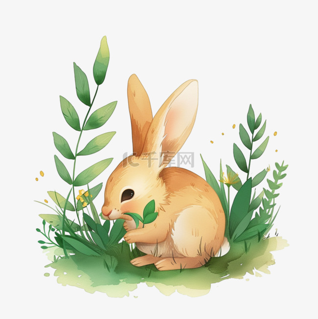 春天植物小兔手绘免抠元素卡通