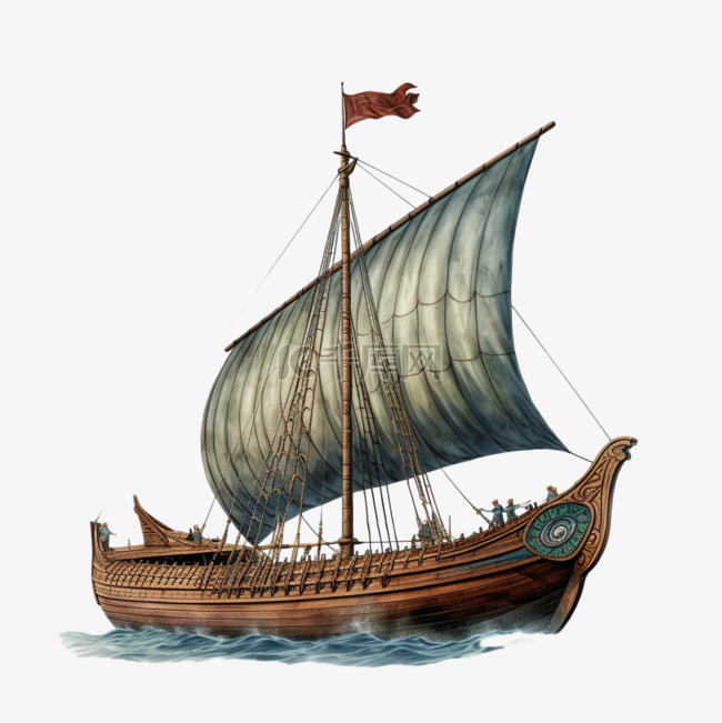 真实古代帆船元素立体免抠图案