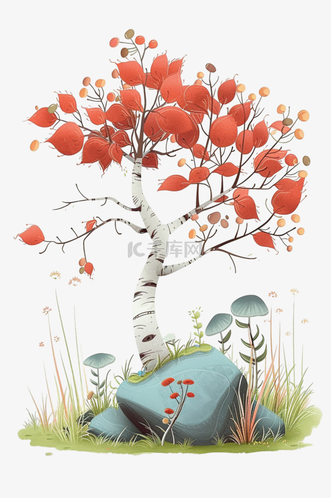 春天免抠元素植物树木手绘
