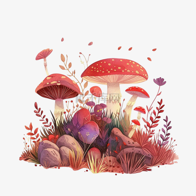 春天植物蘑菇手绘免抠插画元素