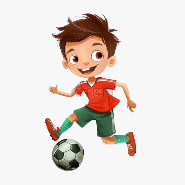 卡通可爱男孩踢足球手绘元素