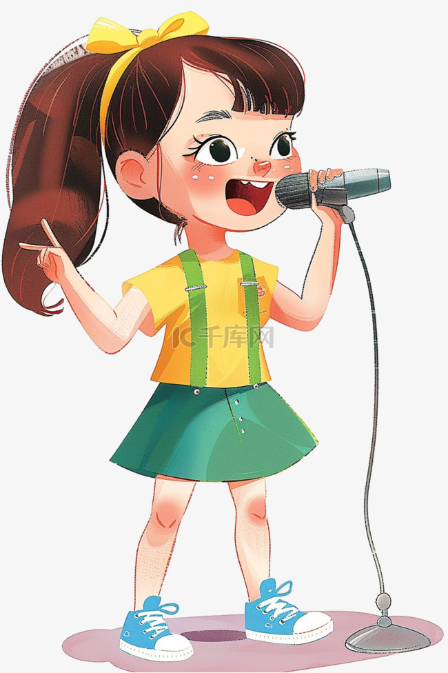 唱歌可爱女孩卡通手绘元素