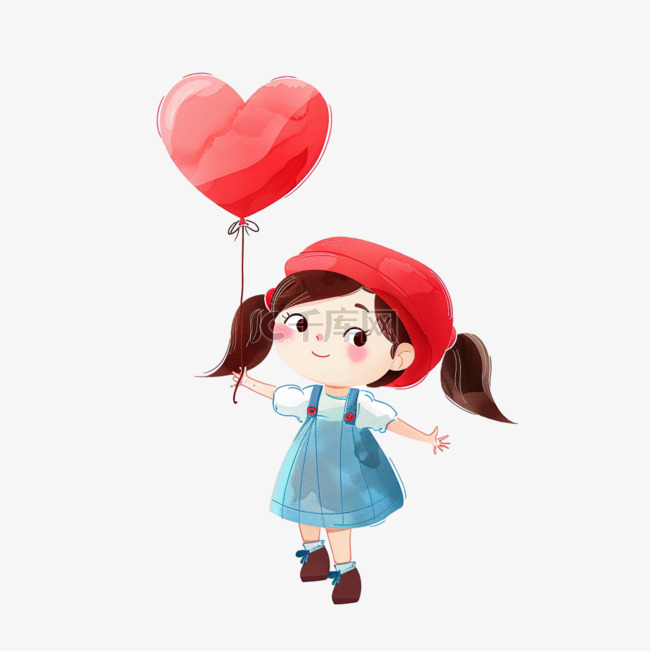 可爱手绘元素女孩气球卡通