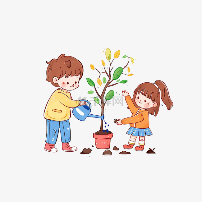 植树节孩子简约手绘植树元素