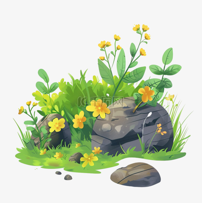 春天植物卡通花草手绘元素