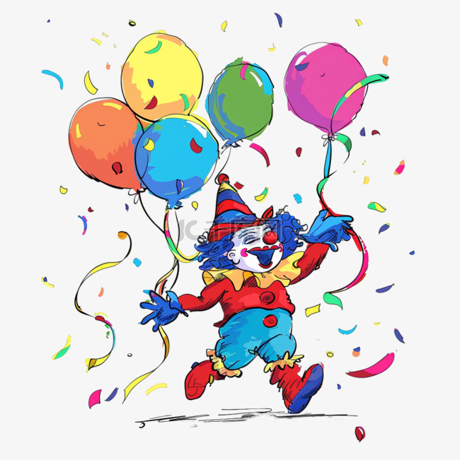 愚人节小丑卡通气球免抠元素