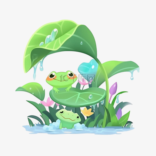 谷雨时节卡通风格青蛙设计图