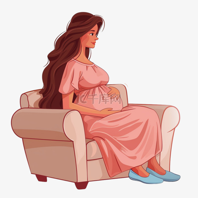 女人慵懒孕妇坐在沙发上手绘元素