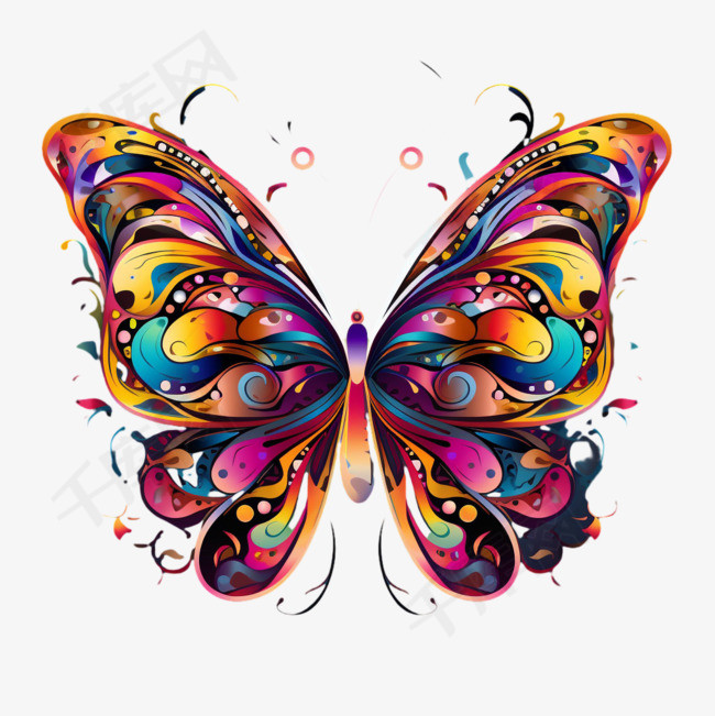彩绘蝴蝶元素立体免抠图案